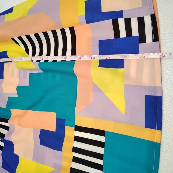 Crosby By Mollie Burch Ruffle Sleeve Abstract Geometric Blouse Colorful Sz S - Picture 5 of 7